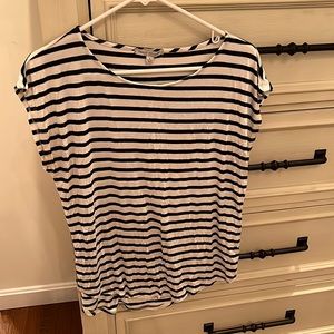 White & Navy blue striped T-shirt. Worn once. Size large.